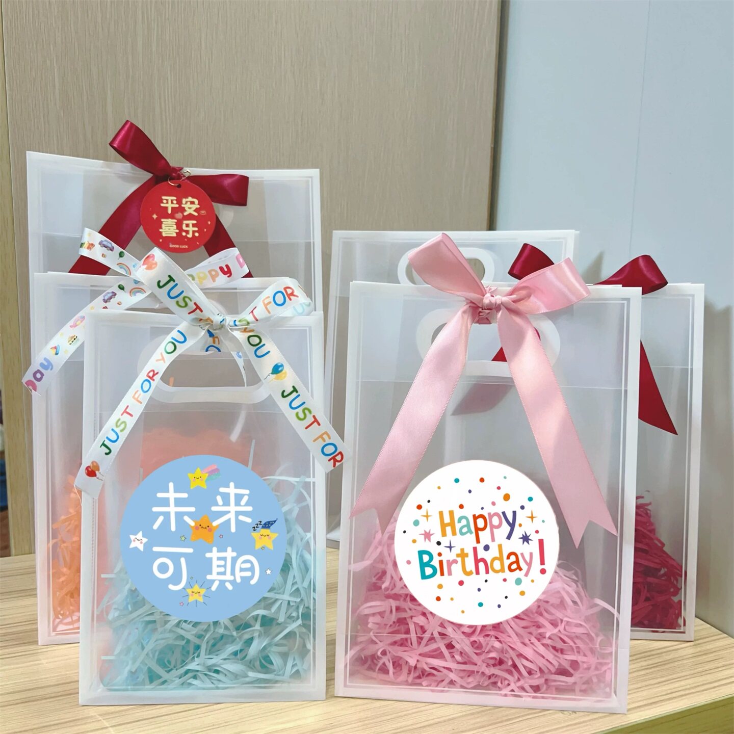 PP透明鱼尾纱丝带手提儿童生日结婚礼品袋酒店满月伴手回礼物包装