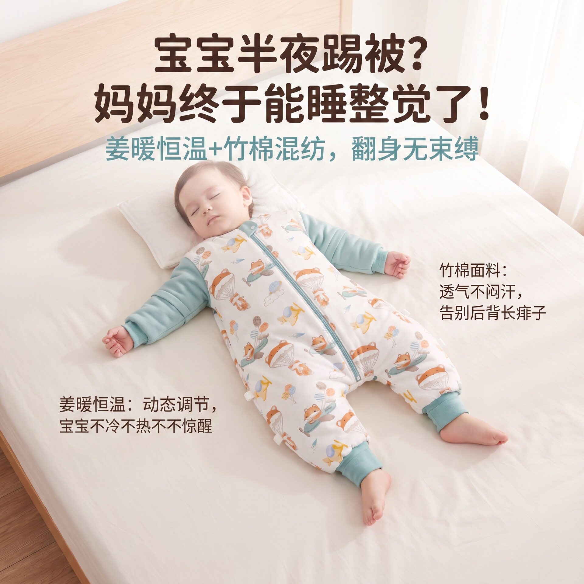 婴儿睡觉防踢被子恒温睡袋竹