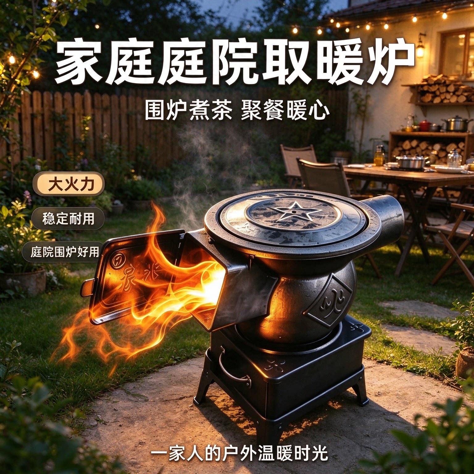 户外围炉煮茶柴煤两用炉加厚铸铁