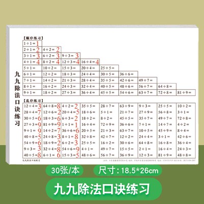九九除法口诀练习小学数学