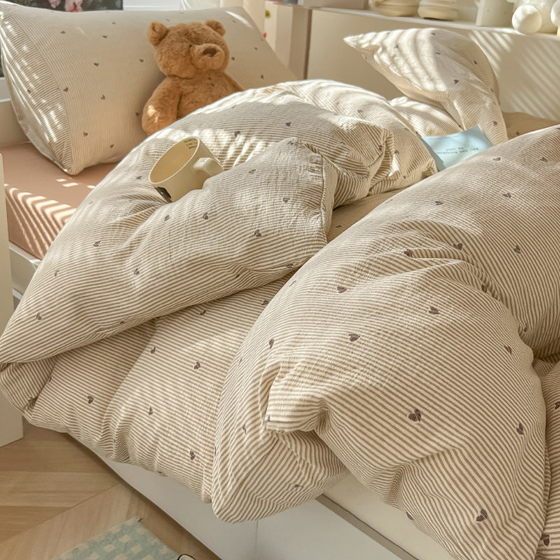 云感双层纱四件套奶油风被套学生宿舍床品上下铺床单垫床笠三件套