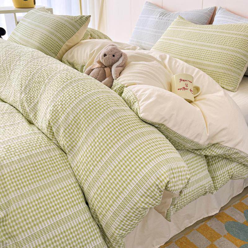 泡泡纱水洗棉床上四件套ins风韩式少女心被套床单学生宿舍三件套4