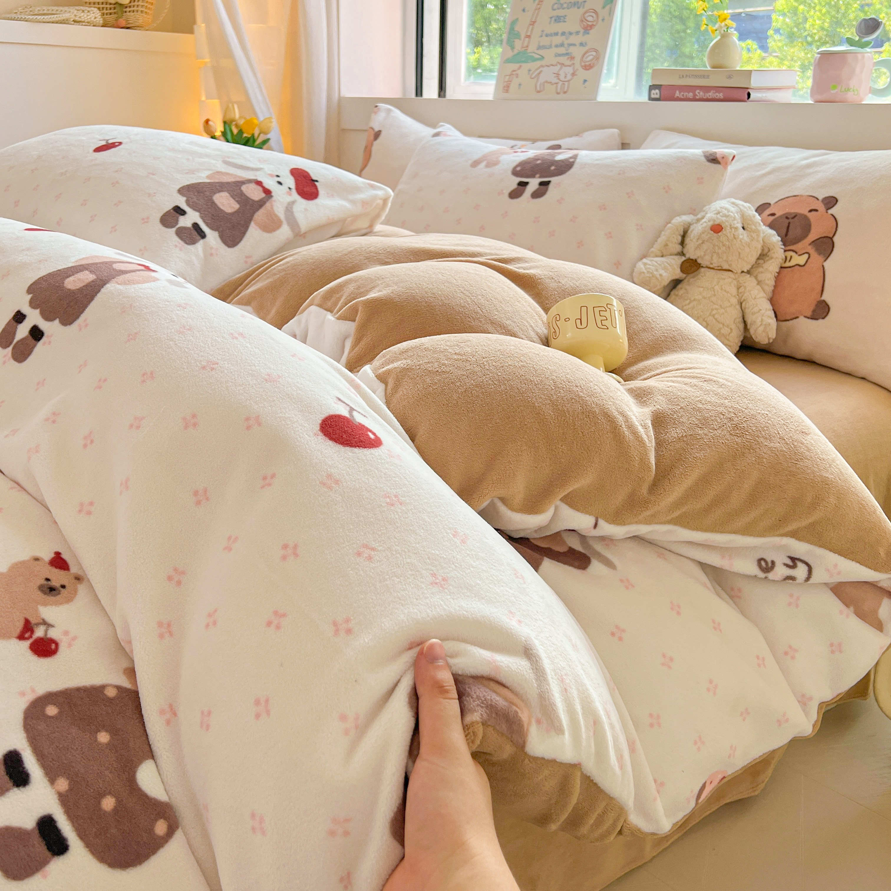 冬季加厚牛奶绒被套家用可爱卡通加绒被套学生宿舍床上用品单件