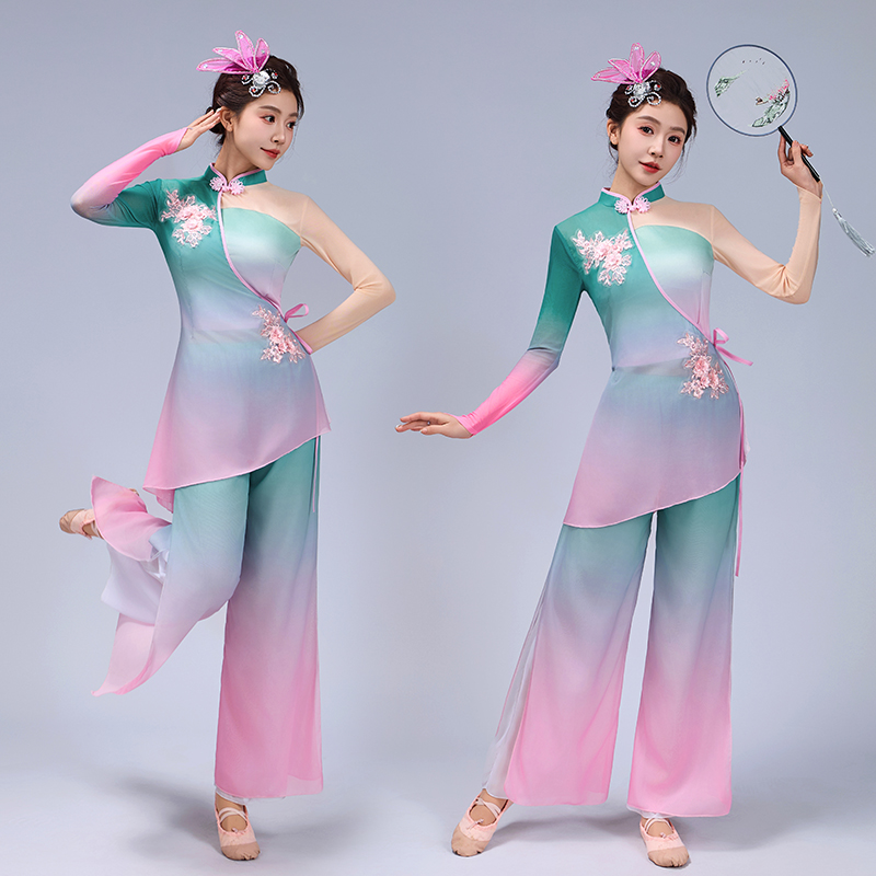 新款古典舞演出服飘逸中国风扇子舞蹈服装独舞胶州秧歌舞艺考套装