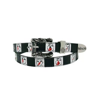 忧郁富二代鼻血腰带人物手绘图案棋盘格黑白皮带学生朋克个性裤带