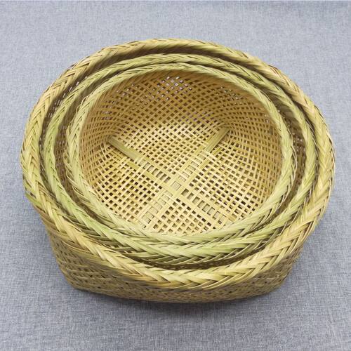 薪蓕工艺家用馒头筐圆形竹编筐水果篮洗菜簸箕筛编织工艺品大圆框