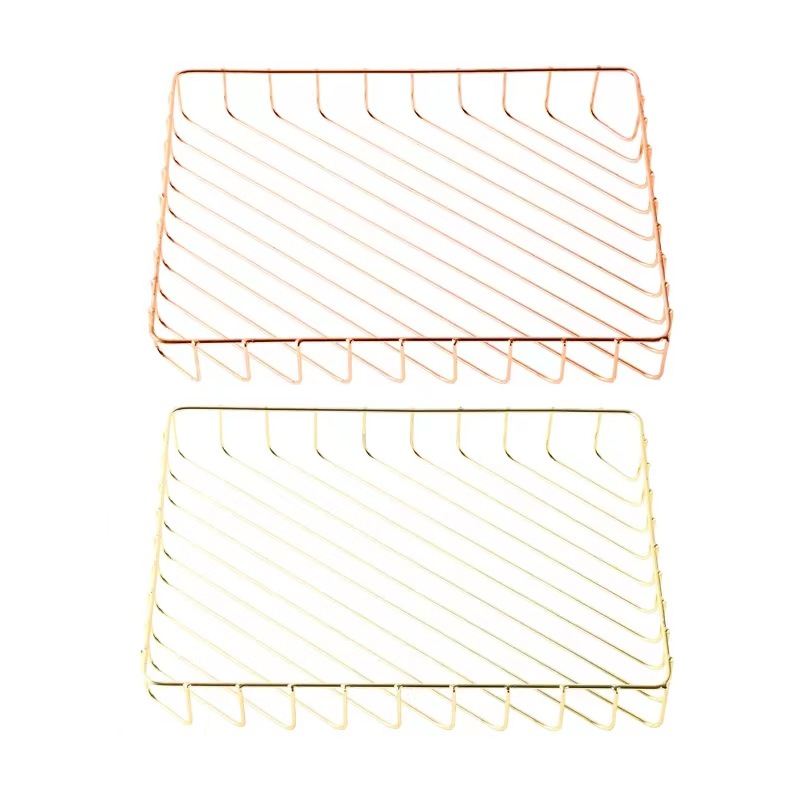 北欧玫瑰金铁艺收纳筐杯碟收纳