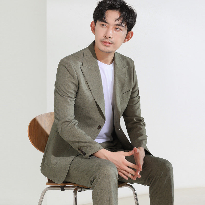四季韩版修身棉麻西服