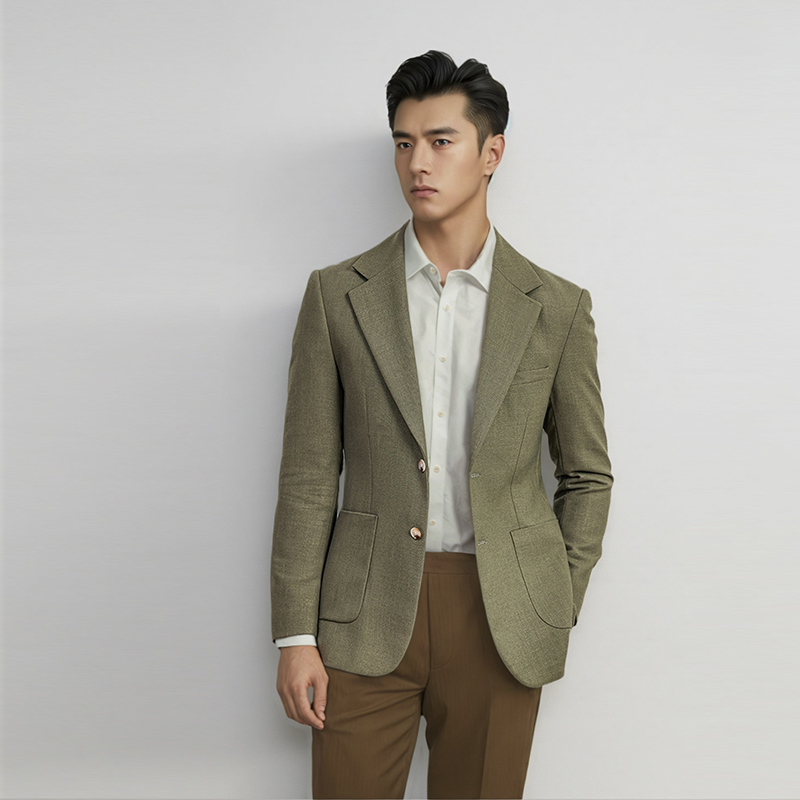 春夏新品草绿平驳领通勤西服