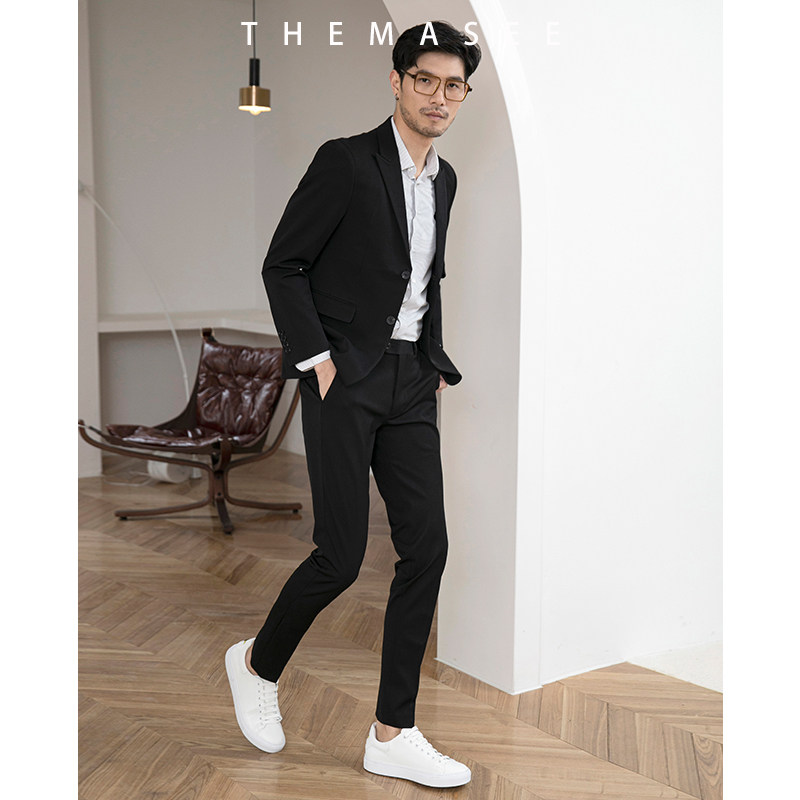 THEMASEE男装|休闲商务西装男套装黑色职业装韩版修身西服帅气潮