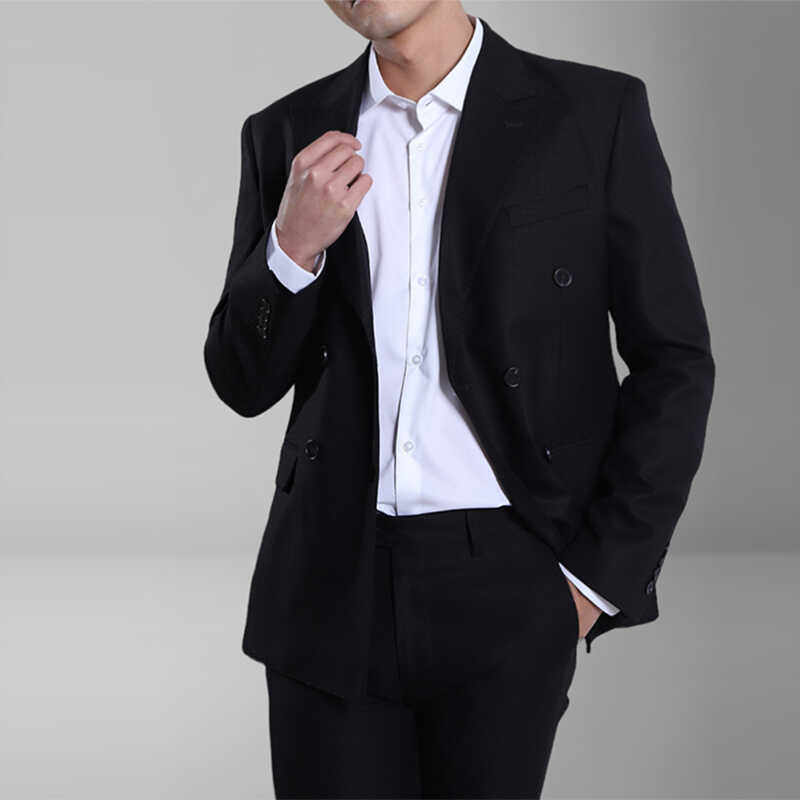 THEMASEE男士商务黑色高级感双排扣西装男修身正装婚礼西服套装男