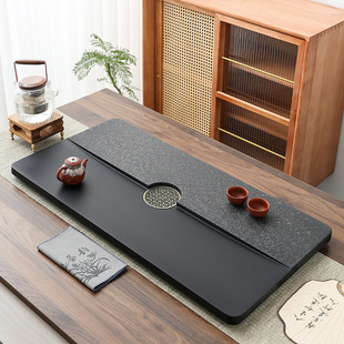 轻奢茶海高档家用客厅办公茶具 日本品质整块乌金石国画石原石中式