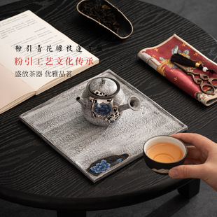 禅意托盘复古家用功夫茶具长 日本品质粉引青花缠枝莲手工茶盘日式