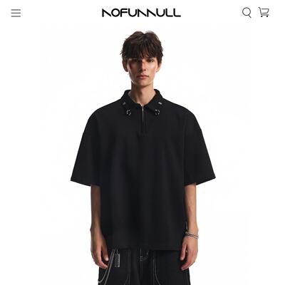 NOFUNNULL 美式覆古半拉炼 炼 金属扣设计感短袖polo衫男潮牌印花