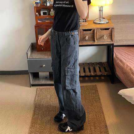 Mr Bense美式多口袋深灰色伐木工装裤水洗直筒宽松机能潮牌男休闲