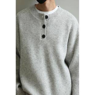 LH store春秋覆古慵懒风亨利领毛衣男生潮流高级感圆领针织衫外套