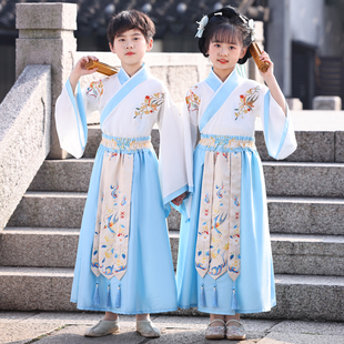 儿童古装汉服男童国学服女童诗歌朗诵中国风元旦小学生书童演出服