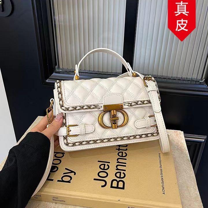 洋气真皮手提小方包百搭潮包新款高端单肩斜挎包菱格包女士包斜挎