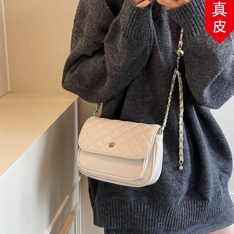 质感女潮百搭包菱小包流行包包真皮链条韩版时尚红小方格网斜挎包