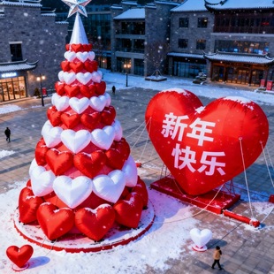 2026新年快乐爱心气模装 饰定制景区步行街商场户外巨型节日道具