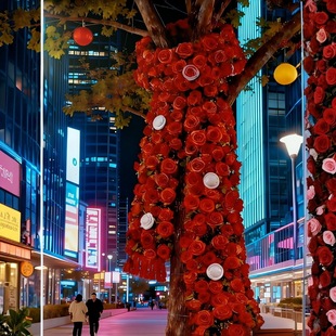 冬季巨型玫瑰瀑布墙定制仿真花布置网红商场花海大型花束打卡美陈