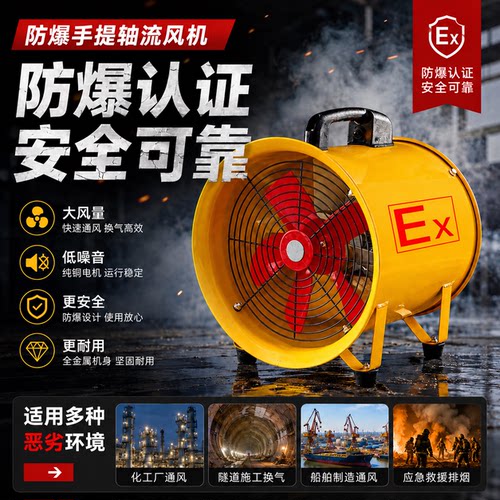 防爆轴流式风机手提式220V移动式排风扇排风鼓风机隧道喷漆工业通