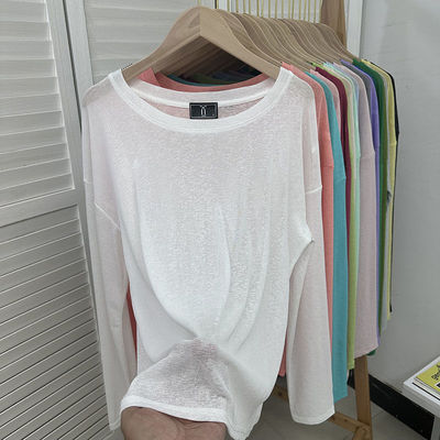 宽松版长袖防晒衣T恤女罩衫空调衫夏薄款透气洋气慵懒风微透上衣