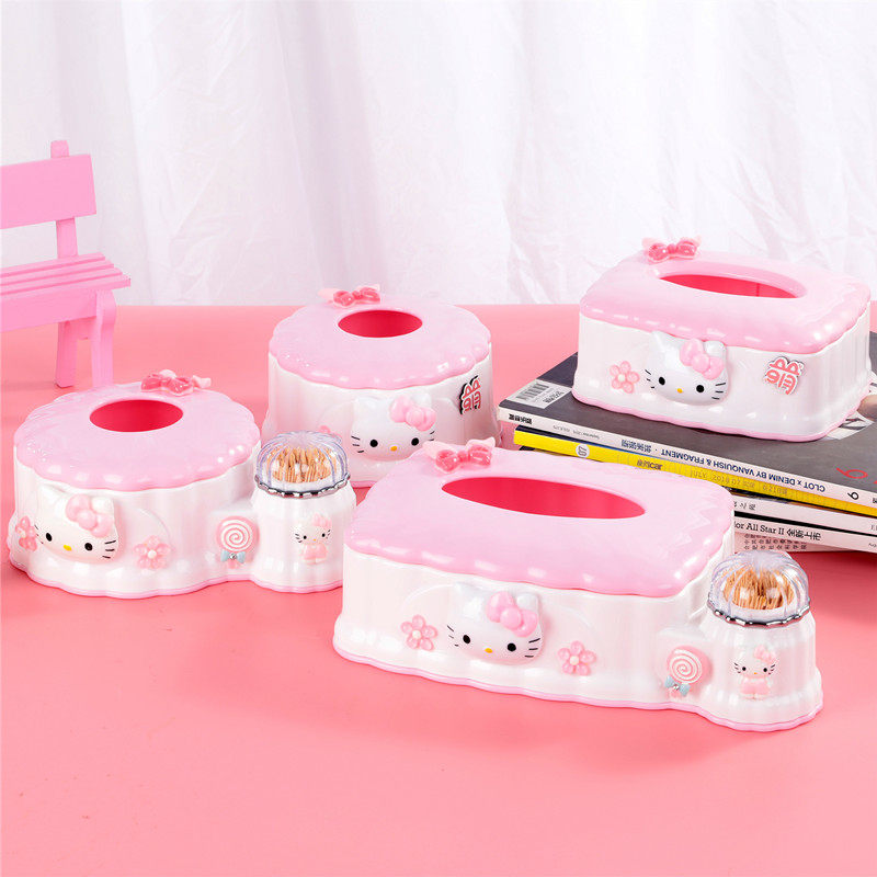 HelloKitty纸巾盒可爱卡通抽纸盒卷纸盒伸缩纸巾筒带牙签筒棉签盒