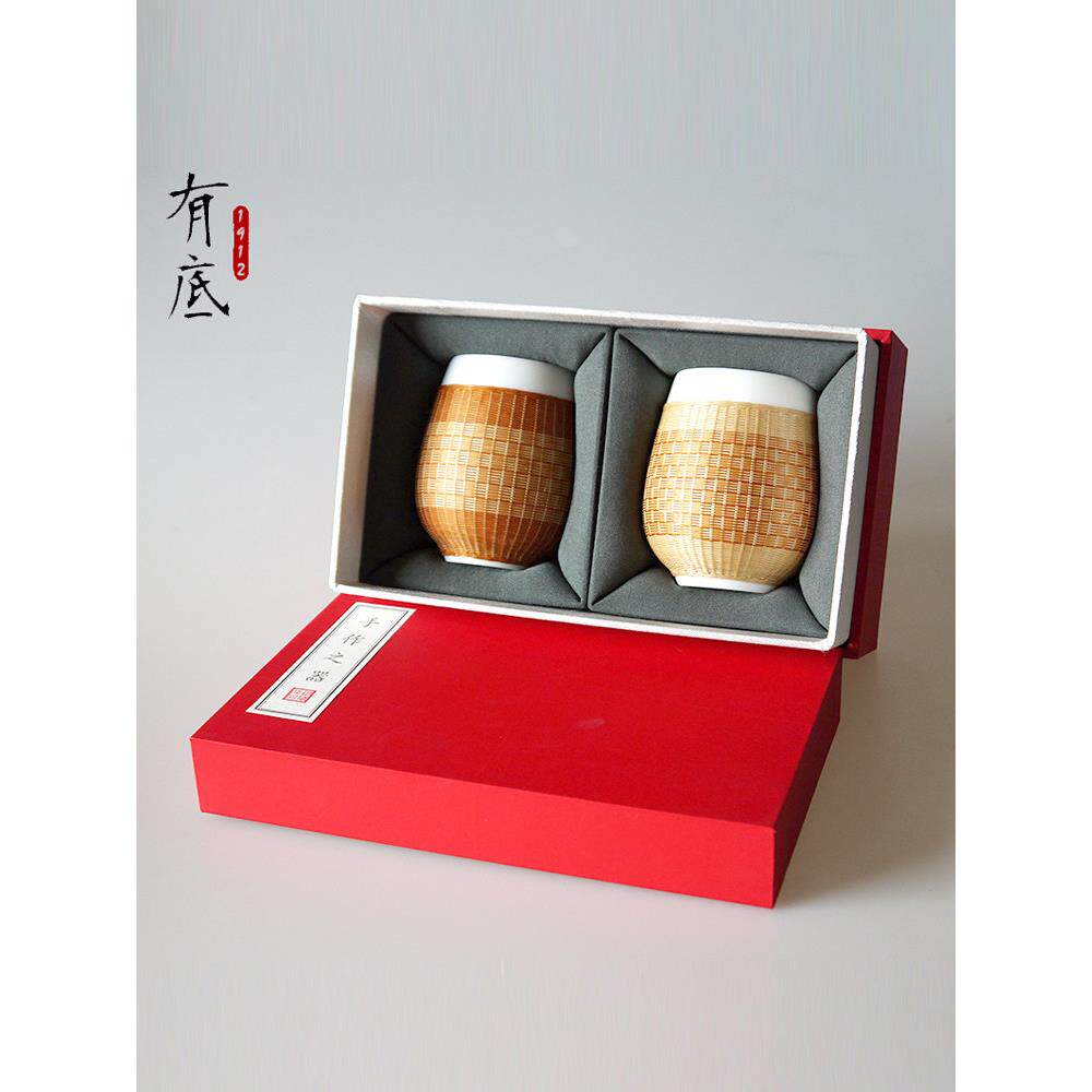 采购产品节日礼品茶具,瓷竹茶杯,主杯,竹丝扣瓷器礼盒,给朋友