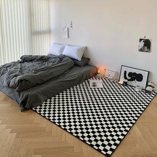 棋盘格地毯卧室满铺床边毯ins风少女房间黑白格子地垫客厅茶几垫