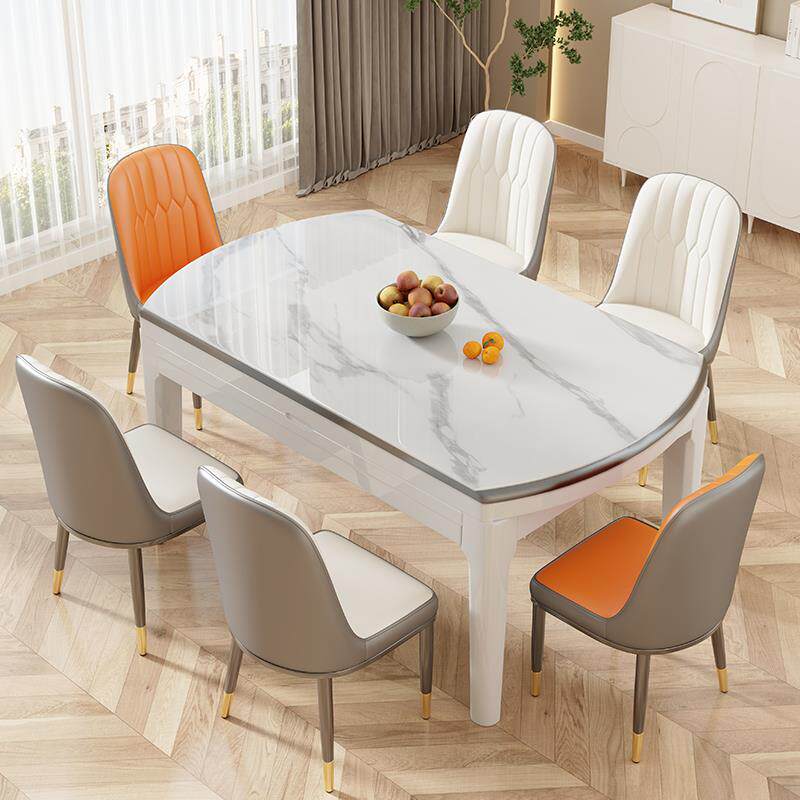 岩板餐桌椅2025新款家用小户型现代简约实木饭桌伸缩可变圆形桌子