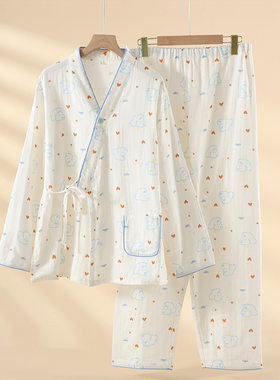 纯棉纱布可爱泰迪妈妈月子服套装春秋夏季薄款孕妇产后哺乳睡衣