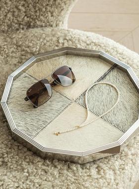 高档几何香薰托盘样板房衣帽间客厅茶几收纳盘轻奢马毛装饰品摆件