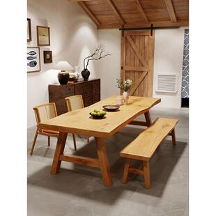 整板日式原木餐桌自然边家用吃饭桌子实木桌椅组合简约大板泡茶桌