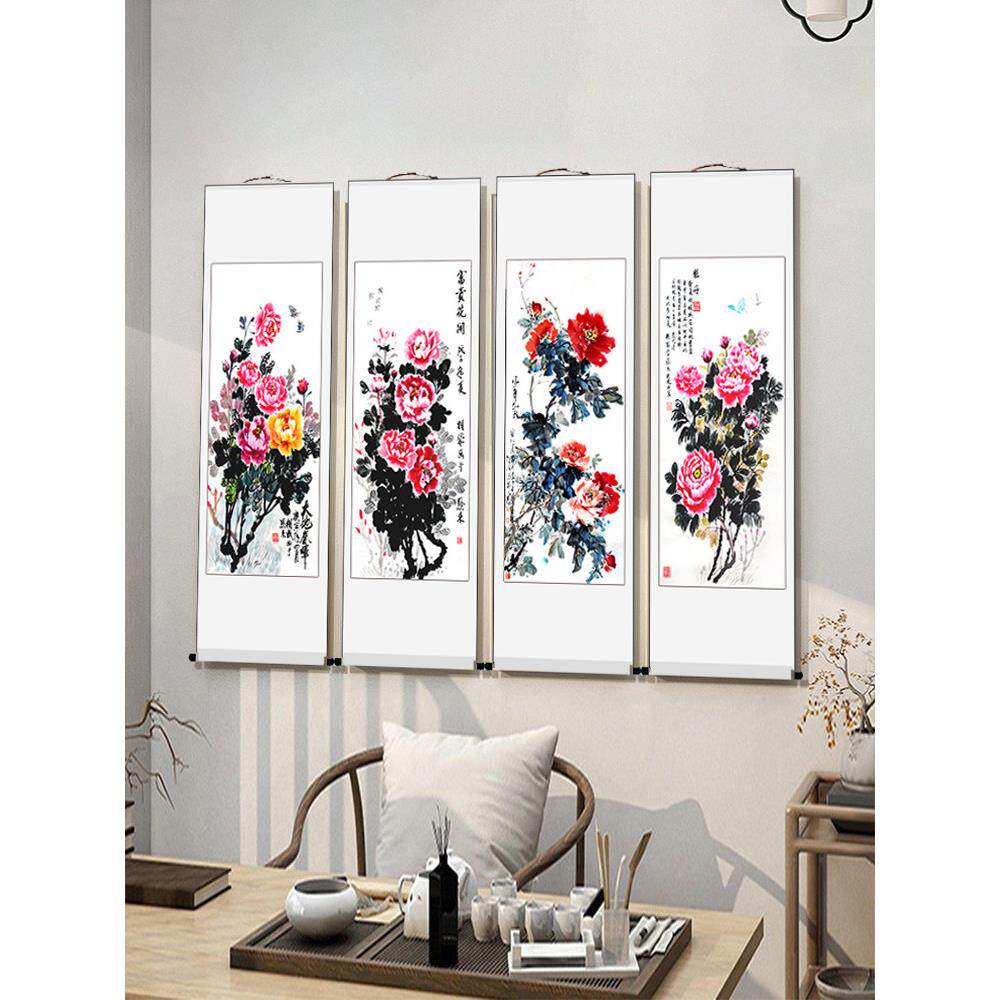 牡丹国画挂轴花开富贵水墨画宣纸花鸟画中式客厅山水装饰国画卷轴