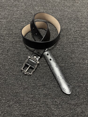 afaaa中古宫廷风二层牛皮雕花针扣黑色皮带 优雅简约通勤复古腰带