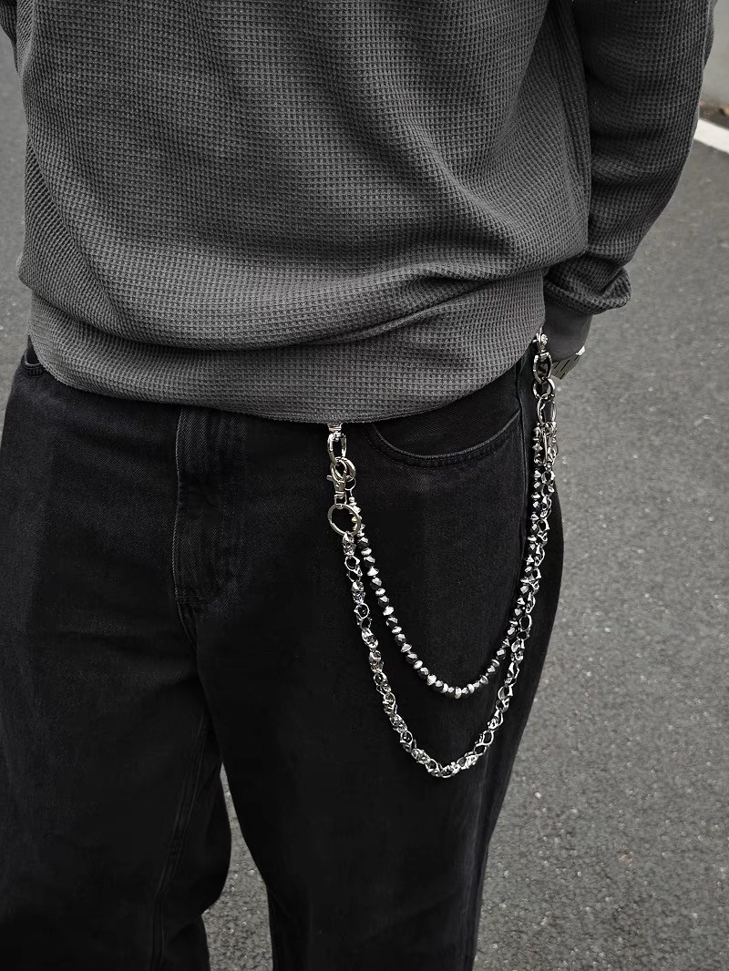 afaaa亮黑珠骷髅双层裤链小众设计朋克风质感穿搭配饰腰间挂饰ins