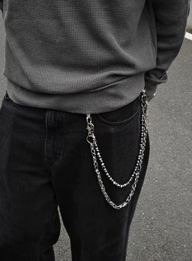 afaaa亮黑珠骷髅双层裤链小众设计朋克风质感穿搭配饰腰间挂饰ins