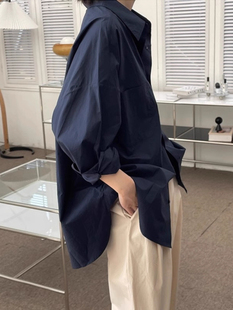 潮牌慵懒chic韩版衬衫外套女春秋宽松小众衬衣廓形设计感休闲上衣