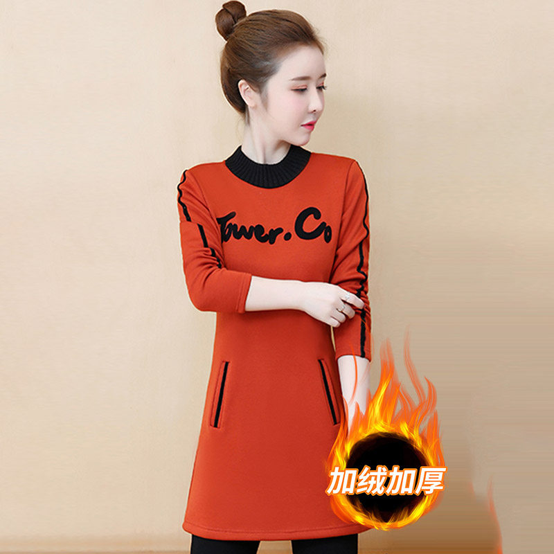 潮牌加绒加厚中长款卫衣外套女2025秋冬季修身气质百搭打底衫上衣