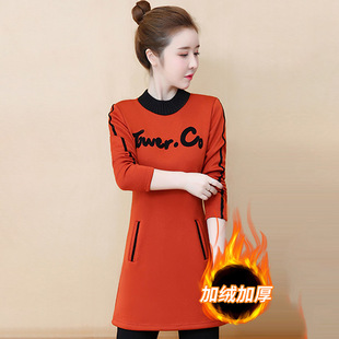 潮牌加绒加厚中长款卫衣外套女2025秋冬季修身气质百搭打底衫上衣