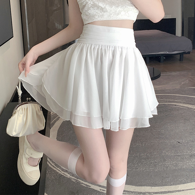 潮牌芭蕾风高腰显瘦a字雪纺半身裙女2026夏季纯欲辣妹蓬蓬短裙子