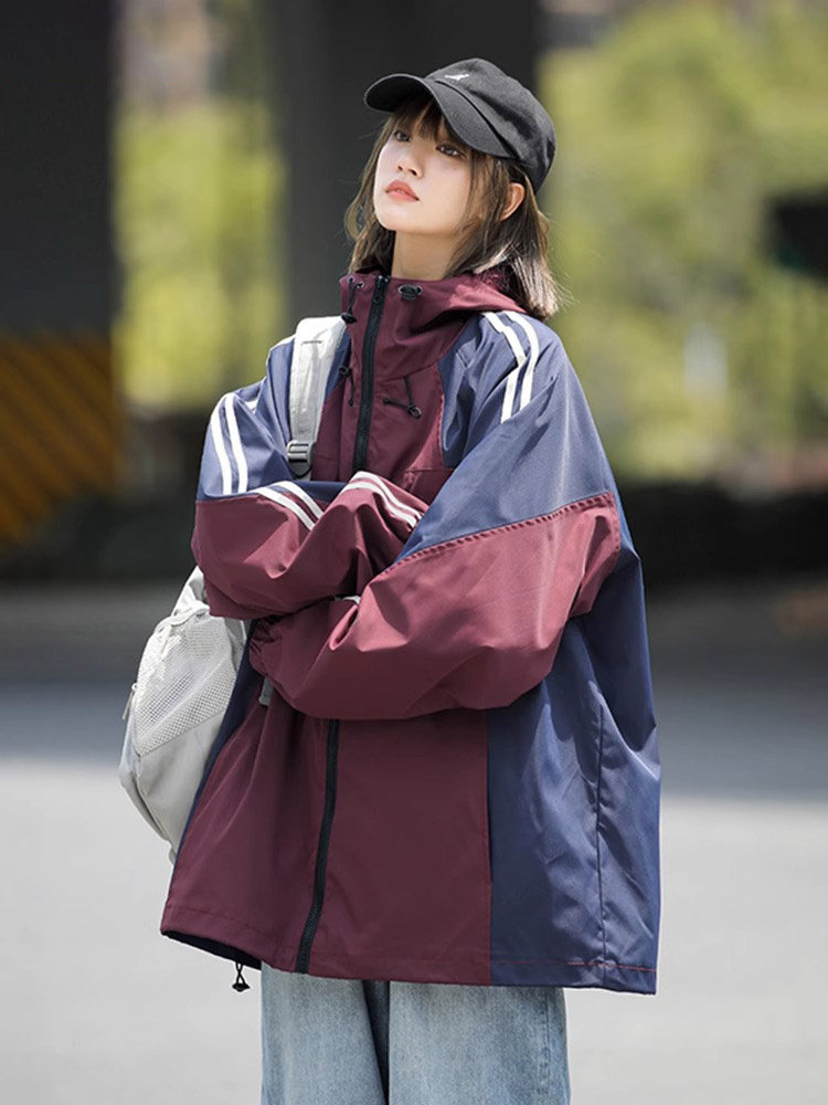 潮牌胖mm美式覆古外套女春秋宽松高级感冲锋衣登山服夹克大码女装