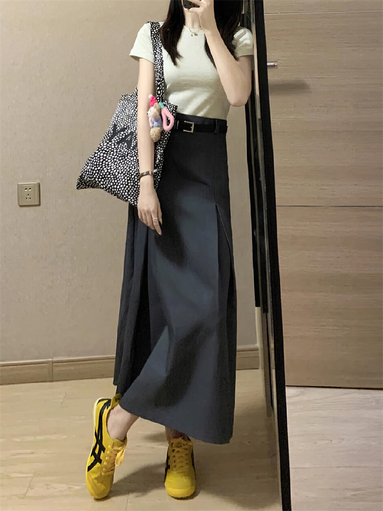 潮牌梨形身材西装半身裙女秋季胖妹妹mm高腰遮胯显瘦中长款a字裙