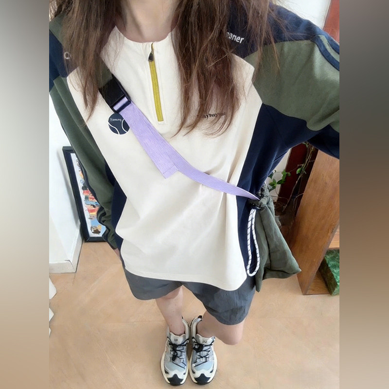 潮牌半拉链速干衣长袖t恤男女户外防晒骑行服羽毛球训练服运动服
