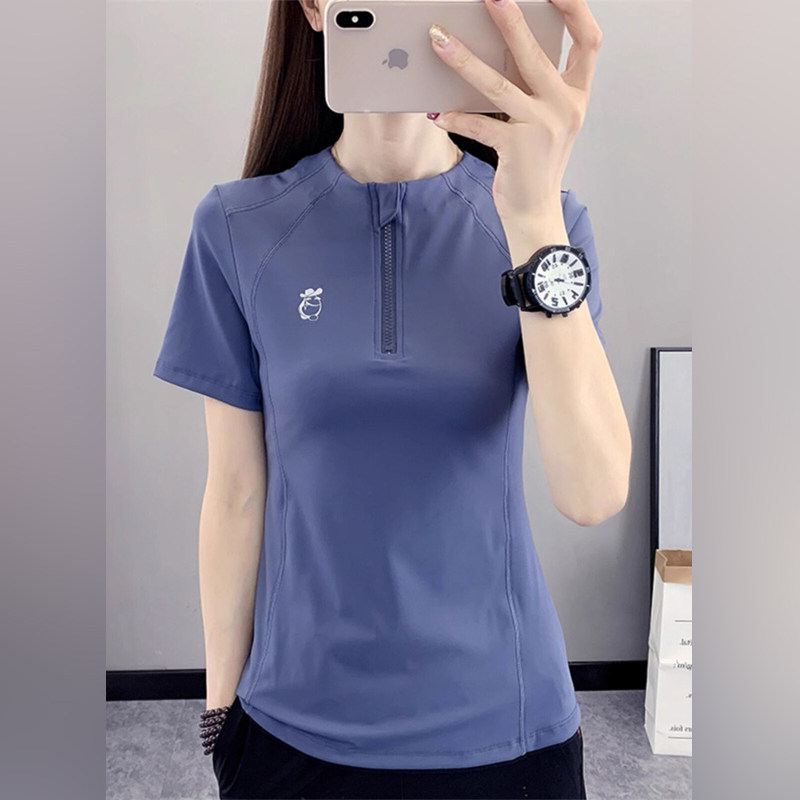 潮牌瑜伽服短袖上衣女户外跑步运动服速干大码弹力透气健身快干衣