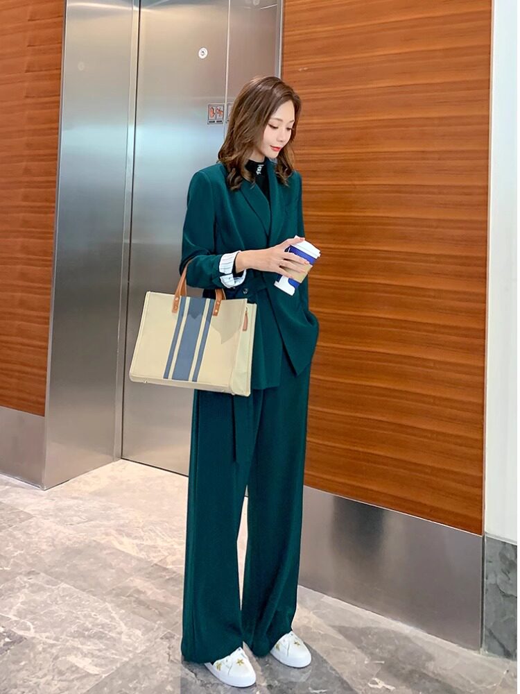 潮牌西装套装女春新款韩版宽松休闲气质显瘦阔腿裤职业小西服外套