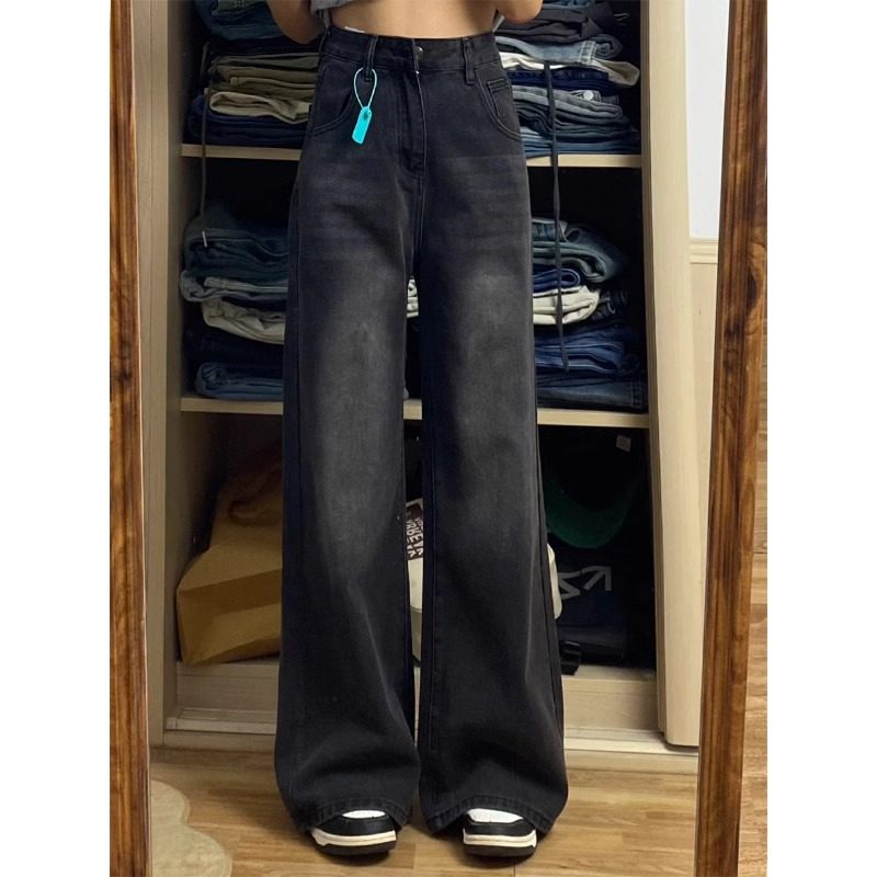 潮牌牛仔阔腿裤女2025春秋新款大码胖mm小个子休闲宽松显瘦直筒裤