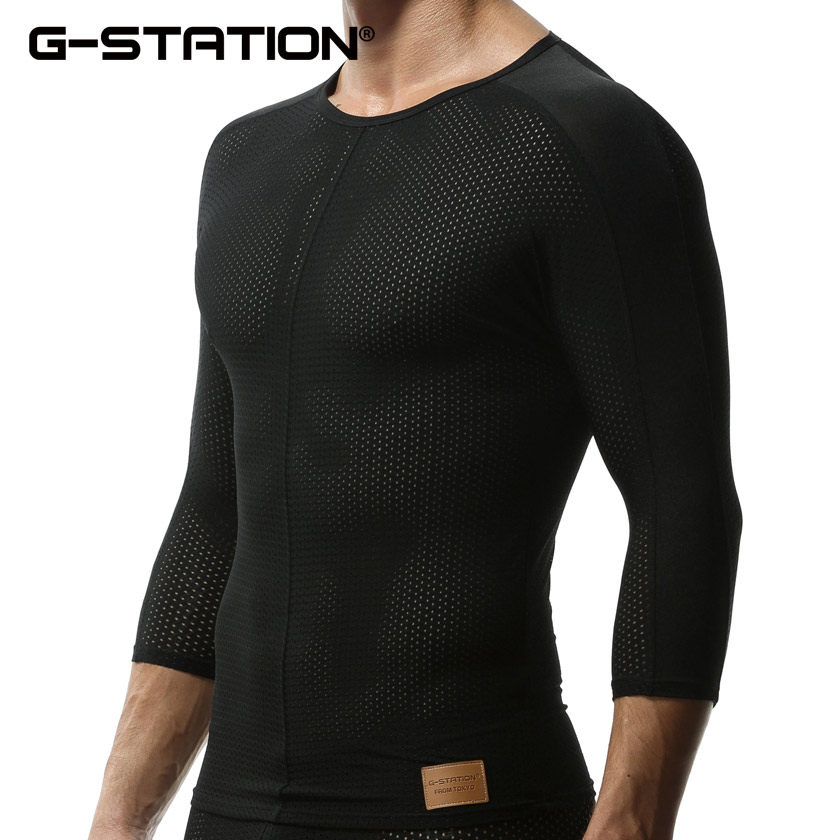G-STATION 메쉬 꽉 달리기 스포츠 속건성 꽉 피트니스 압축 의류 남성 체육관 훈련 의류