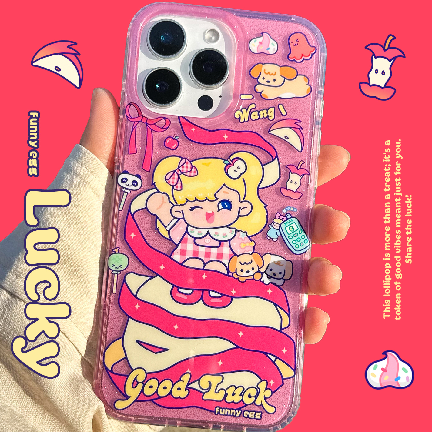 半熟玉子商店原创棒棒女孩幸运苹果手机壳适用苹果15pro iphone16proMax 磨砂imd新年红色可爱卡日系甜美女